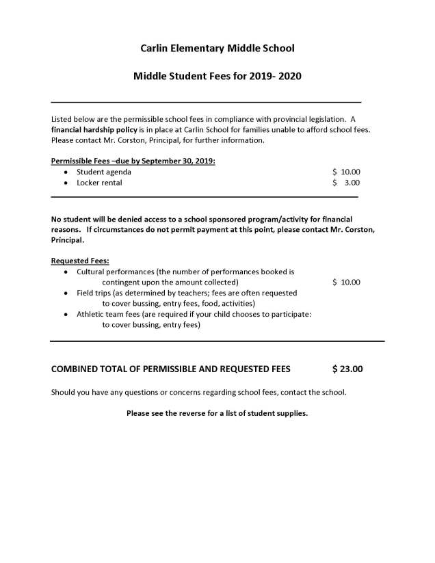 MIDDLE SCHOOL FEES 2019_20
