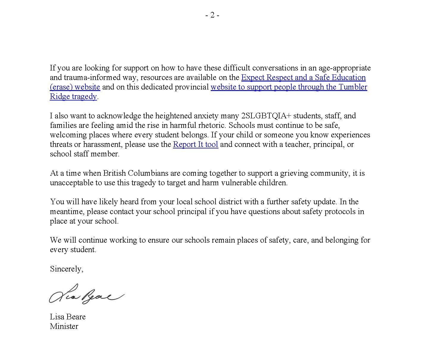 Elettter for Minister Page 2